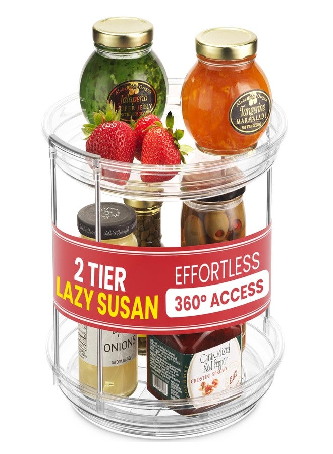 Oizeir Clear Two Tier Lazy Susan Organizer - Rotating Spice Rack Turntable for Kitchen Cabinet, Countertop, Bathroom or Dining Table. Spinning Carousel Racks for Counter and Pantry Cabinet Storage - Image 1